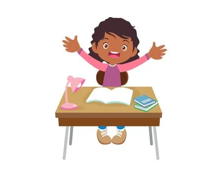 Cute student sitting on desk working for homework Stock-Illustration