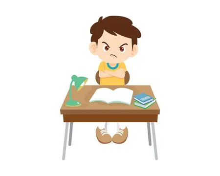Cute student sitting on desk working for homework Stock Illustration