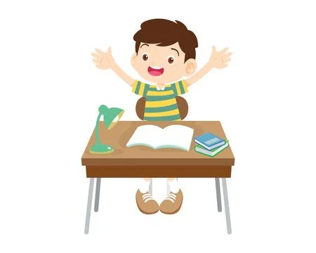 Cute student sitting on desk working for homework Stock Illustration