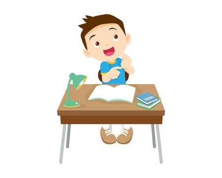 Cute student sitting on desk working for homework Stock Illustration