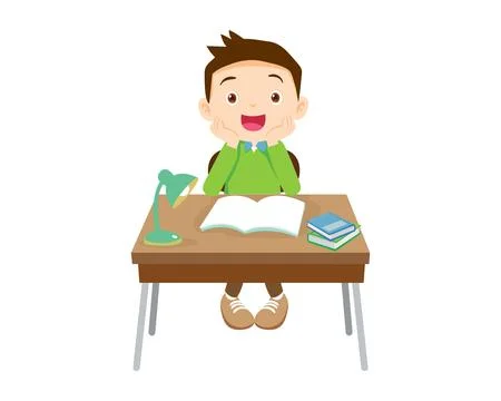 Cute student sitting on desk working for homework Stock Illustration