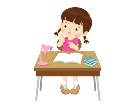 Cute student sitting on desk working for homework Stock Illustration