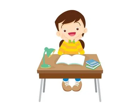 Cute student sitting on desk working for homework Stock Illustration