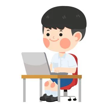 Cute student sitting at the laptop Stock Illustration
