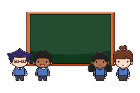 Cute student standing front of board cartoon icon vector illustration Stock-Illustration