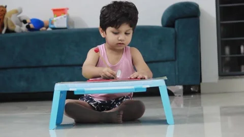 Cute student, toddler doing, homework, school, notebook, text book, Stock Footage 238469856