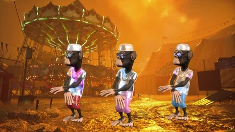 Cute Stylish Monkey Dance in Destroyed Park Stock Footage 323153912