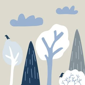 Cute stylish postcard about winter, snow, nature Stock Illustration