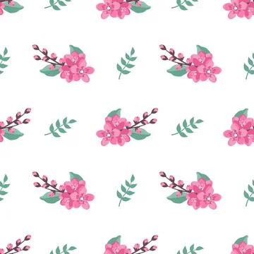 Cute stylish seamless pattern with sakura flowers and twigs Stock Illustration