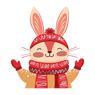 Cute stylized rabbit in winter clothes isolated from background Stock Illustration