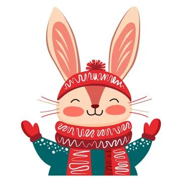 Cute stylized rabbit in winter clothes isolated from background Stock Illustration