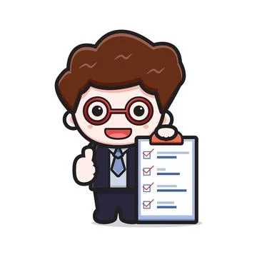 Cute successful businessman complete the task cartoon vector icon illustratio Illustrazione stock