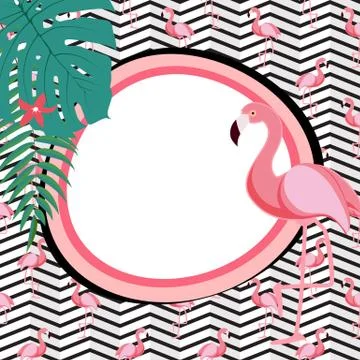 Cute Summer Abstract Frame Background with Pink Flamingo Vector Illustration Illustrazione stock