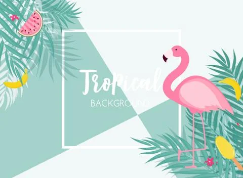 Cute Summer Abstract Frame Background with Pink Flamingo Vector Illustration Stock Illustration