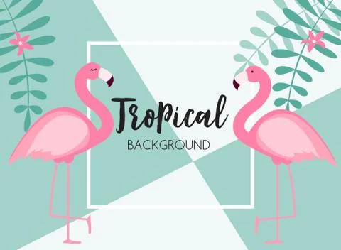 Cute Summer Abstract Frame Background with Pink Flamingo Vector Illustration Illustrazione stock