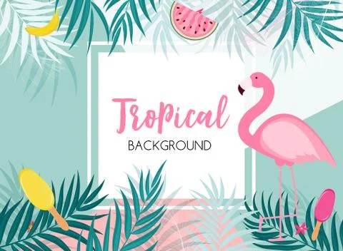 Cute Summer Abstract Frame Background with Pink Flamingo Vector Illustration 스톡 일러스트