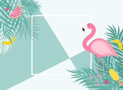 Cute Summer Abstract Frame Background with Pink Flamingo  Illustration 스톡 일러스트