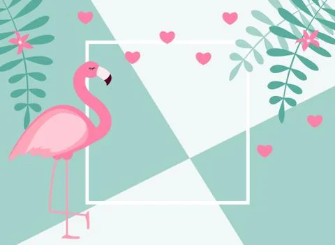 Cute Summer Abstract Frame Background with Pink Flamingo  Illustration Stock Illustration