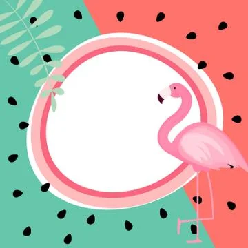 Cute Summer Abstract Frame Background with Pink Flamingo  Illustration 스톡 일러스트