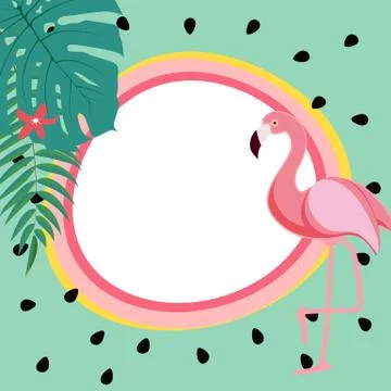 Cute Summer Abstract Frame Background with Pink Flamingo Illustration 스톡 일러스트