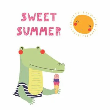 Cute summer crocodile Stock Illustration