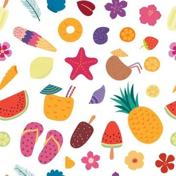 Cute summer elements seamless pattern Stock Illustration