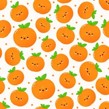 Cute summer orange fruit characters seamless pattern Stock Illustration