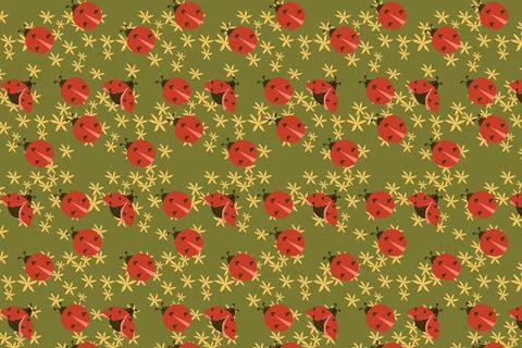 Cute summer pattern with beetle bug on green イラスト素材