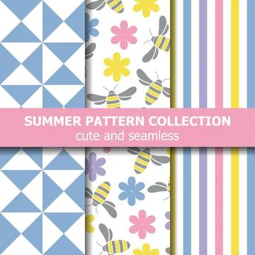 Cute summer pattern collection. Bees theme. Summer banner. Stock Illustration