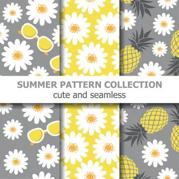Cute summer pattern collection with daisies, sunglasses and pineapples. Summe 스톡 일러스트