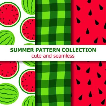 Cute summer pattern collection. Watermelon theme. Summer banner Stock Illustration