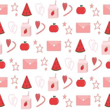 Cute summer pattern in the form of objects of pink shades イラスト素材