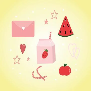 Cute summer pattern in the form of objects of pink shades Stock Illustration