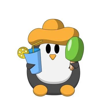 Cute summer Penguin wit ice cream and cocktail in color Stock Illustration