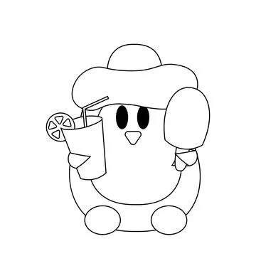 Cute summer Penguin wit ice cream and cocktail in black and white Stock Illustration