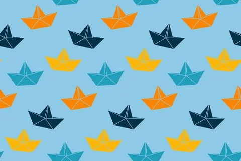 Cute summer seamless pattern with colorful paper boats. Design for wrapping.. Stock-Illustration