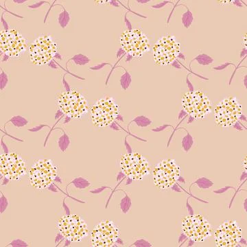Cute summer seamless pattern with doodle hydrangea flowers silhouettes. Paste Stock Illustration