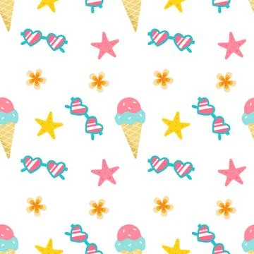 Cute summer seamless pattern with ice cream and sunglasses Stock Illustration