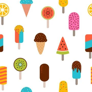 Cute summer seamless pattern with ice cream. Colorful wrapping paper, fabri.. Stock Illustration