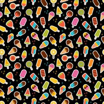 Cute summer seamless pattern with ice cream. Colorful wrapping paper, fabri.. Stock Illustration