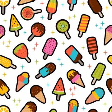 Cute summer seamless pattern with ice cream. Colorful wrapping paper, fabri.. Stock Illustration