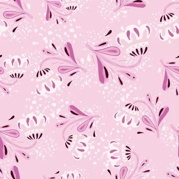 Cute summer seamless pattern with random folk flowers elements ornament. Past Stock Illustration