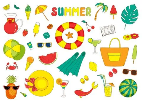 Cute summer stickers Stock Illustration