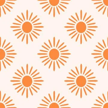 Cute summer sun vector seamless pattern. Modern simple orange sun shapes on Illustrazione stock