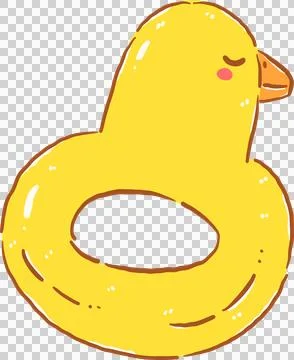 Cute Summer Yellow Duck Float Cartoon Hand Drawn Stock Illustration