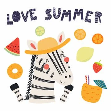 Cute summer zebra Illustrazione stock