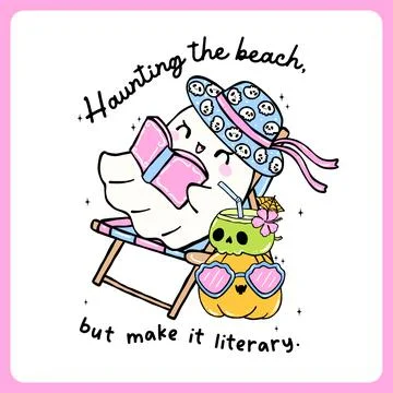 Cute Summerween ghost quote design, cute halloween ghost sheet bookish on b.. Stock Illustration