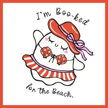 Cute Summerween ghost sheet in bikini doodle hand drawn printable for t shi.. Stock Illustration