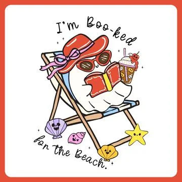 Cute Summerween girly Bookish ghost reading book,  booked for the beach fun.. Stock Illustration