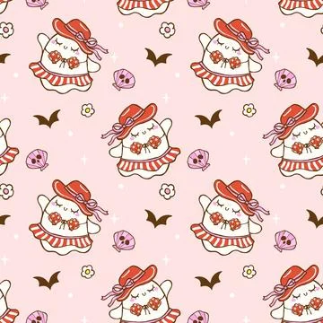 Cute Summerween seamless pattern cute spooky ghost Bikini Summer halloween .. Stock Illustration
